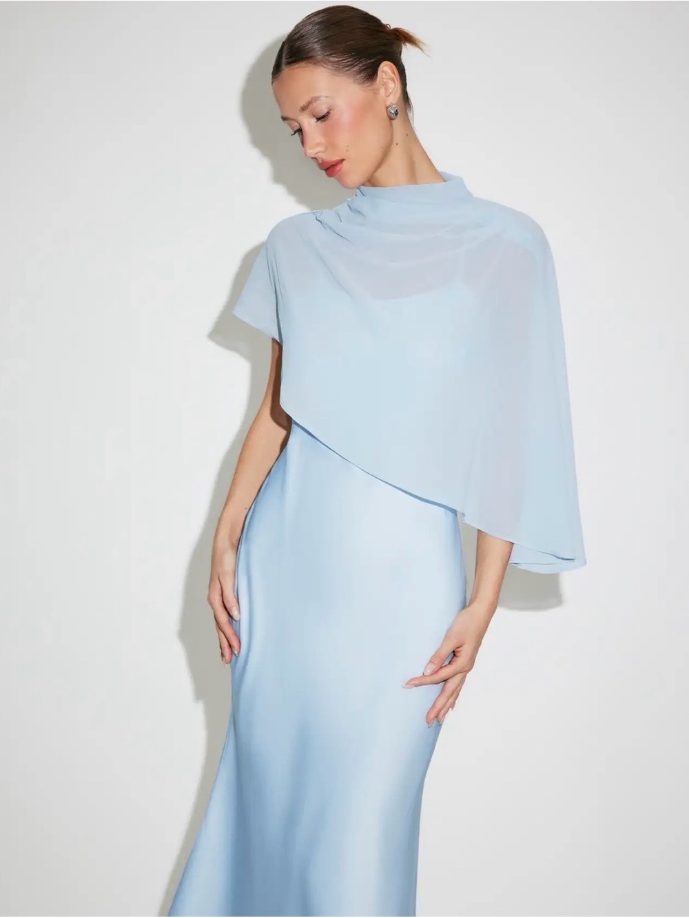 Cider Light Blue Cape Sleeve Evening Dress - Picture 3 of 6